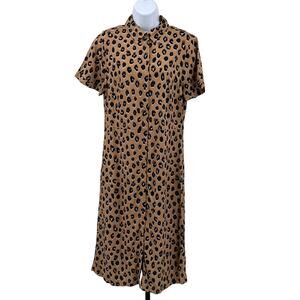 A New Day Shirtdress Brown Women S Leopard Print Short Sleeve Collared Button Up